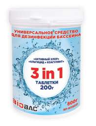 Средство для очистки бассейнов БИОБАК Универсал 3в1 (Таблетки по 200 гр) 800гр